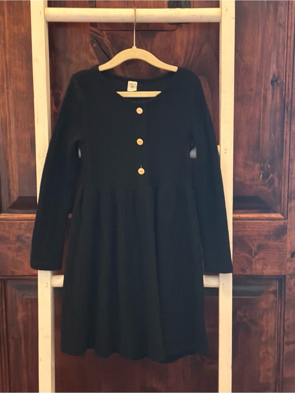 SHEIN Black Long-Sleeve Dress with Wood Buttons